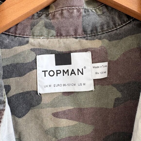 Topman Long Sleeve Front Button Canvas Shirt Camo Green Men’s Size M - Picture 7 of 8